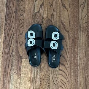 ShuShop Black Slide Sandals with Decorative Strap